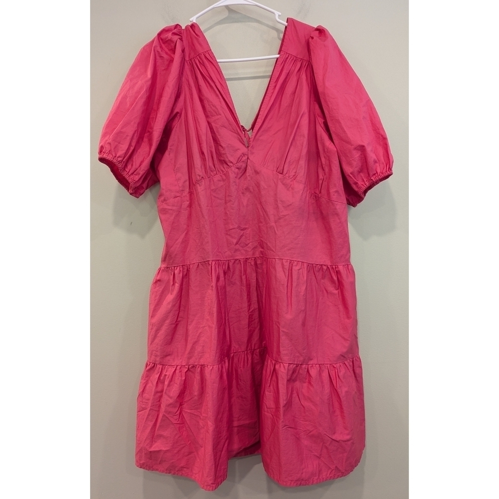 Xirena Nissa Hot Pink Keyhole Back Puff Sleeve Dress Size Large